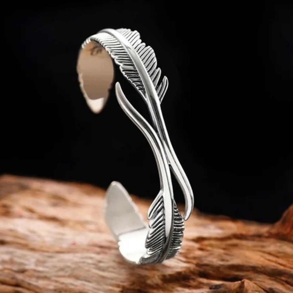 NEW Antique Silver Plated Double Feather Bracelet